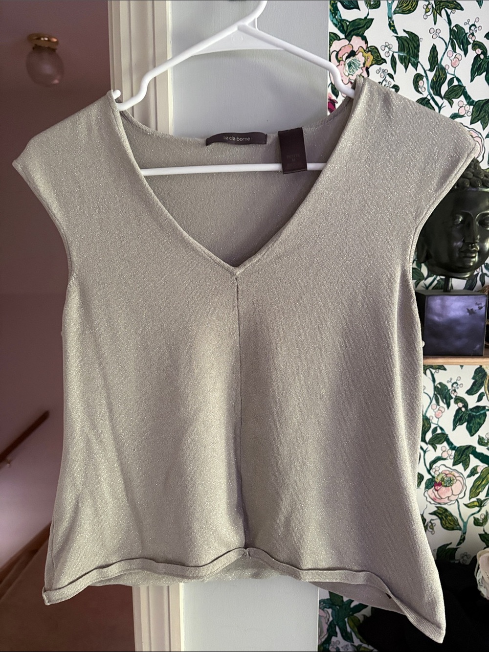 Liz Claiborne Shimmery Silver V-Neck Sleeveless Top